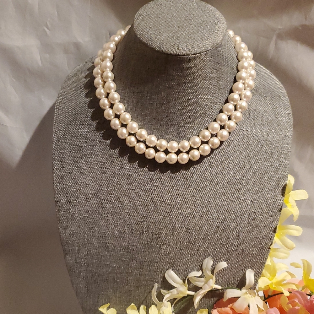 RMN Double Strand Faux Pearl Necklace